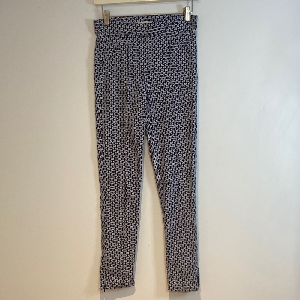 Joseph Ribkoff Navy and White Geometric Pull-On Pants Size 8